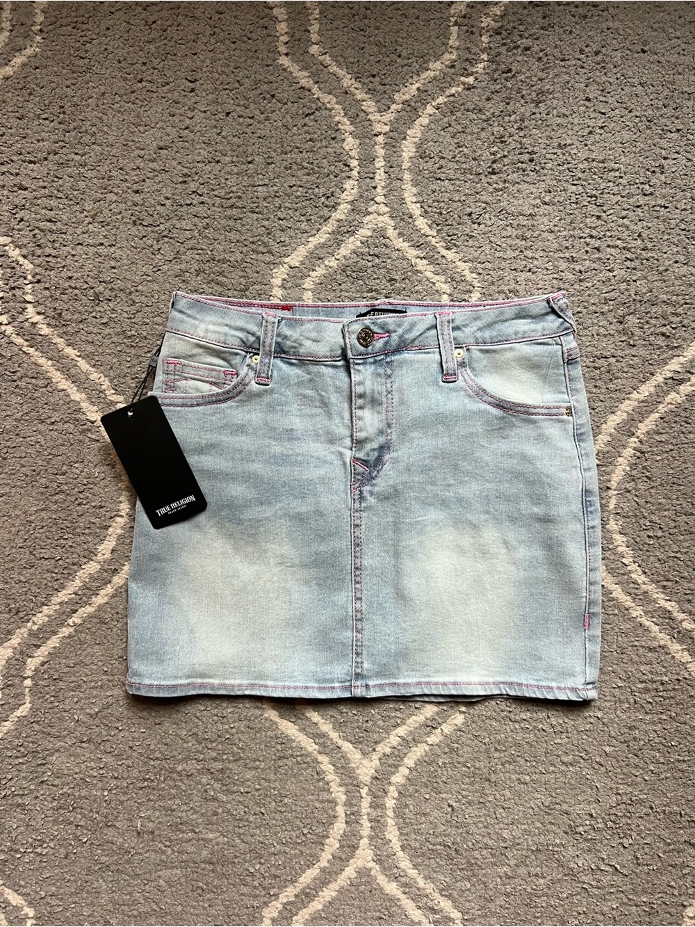 True Religion Skirt, Light Wash Denim Mini Skirt, Size 26, NWT